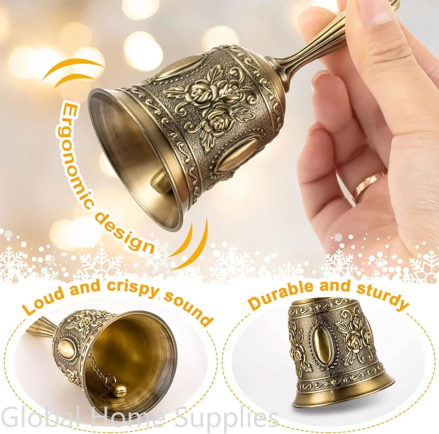 Retro Metalen Tone Hand Bel Metalen School Diner Shoptea Bell Hand Held Craft Bruiloft Decoratie Alarm School Kerk Klaslokaal