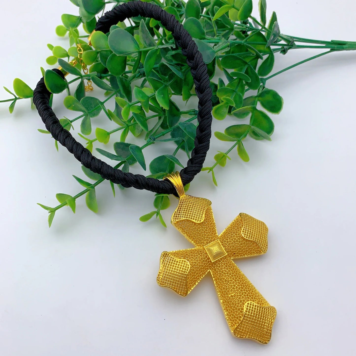Dubai Gold Color Cross Pendant Jewelry for Women Man African Twisted Chain Wedding Party Ethiopian Eritrea Gift