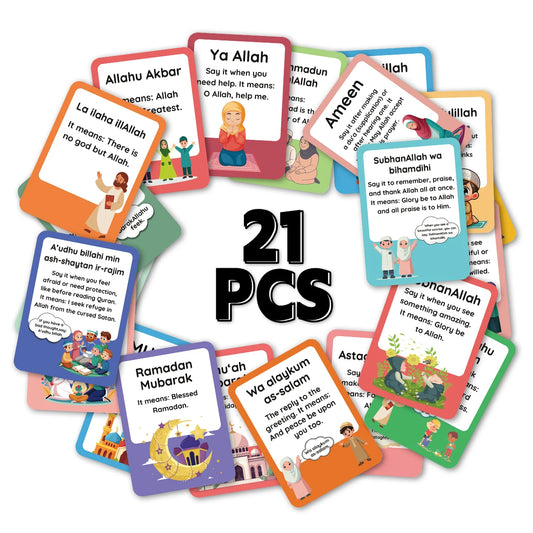 21pcs Vibrant Islamic Common Expressions Phrase Stationery Flashcards,Ramadan&Eid Gifts,Religious Educational Tool Learning Card