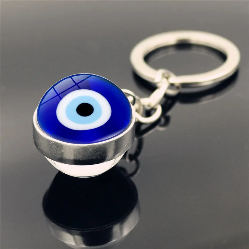 Blue Türkiye Eye of Evil Key Chain Pendant Double Crystal Glass Ball Pendant Metal Key Chain Pendant