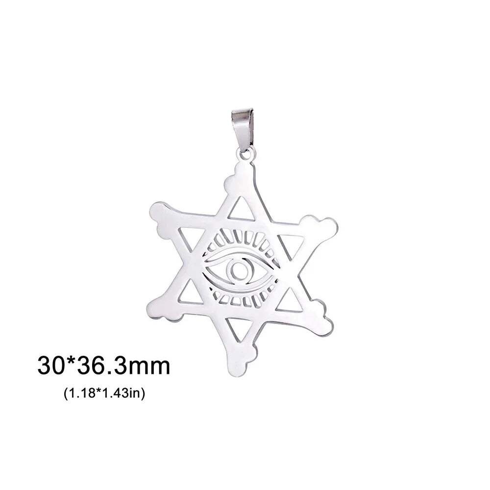 EUEAVAN 1pc Jewish Star of David Hexagram Pendant Stainless Steel Amulet Charms for Jewelry Making Necklace Supplies