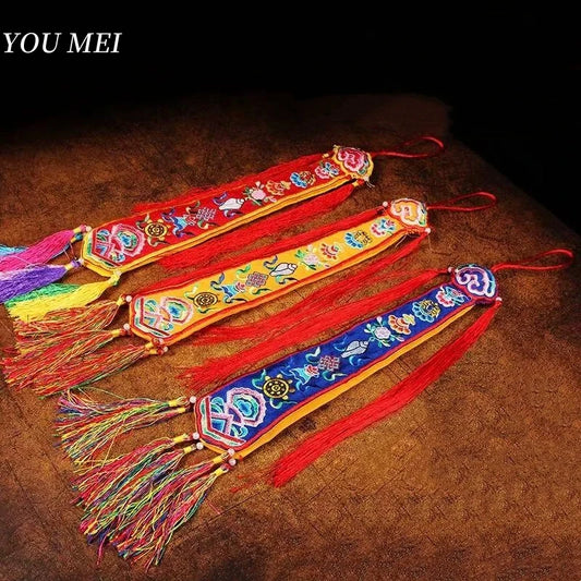 Tibetan Banner Ribbons,Colorful Brocade Buddhist Hall Decorative,Auspicious Cloud Embroidered Sutra Hanging Flags,Buddhist Item