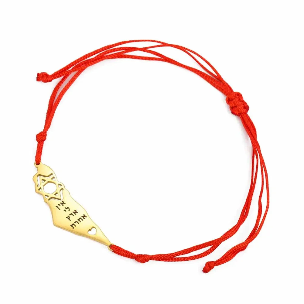 Dreamtimes Israel Mid-east Map Star of David Jewish Bracelet Hexagram Adjustable Rope Chain Women Bangle Stainless Steel Jewelry