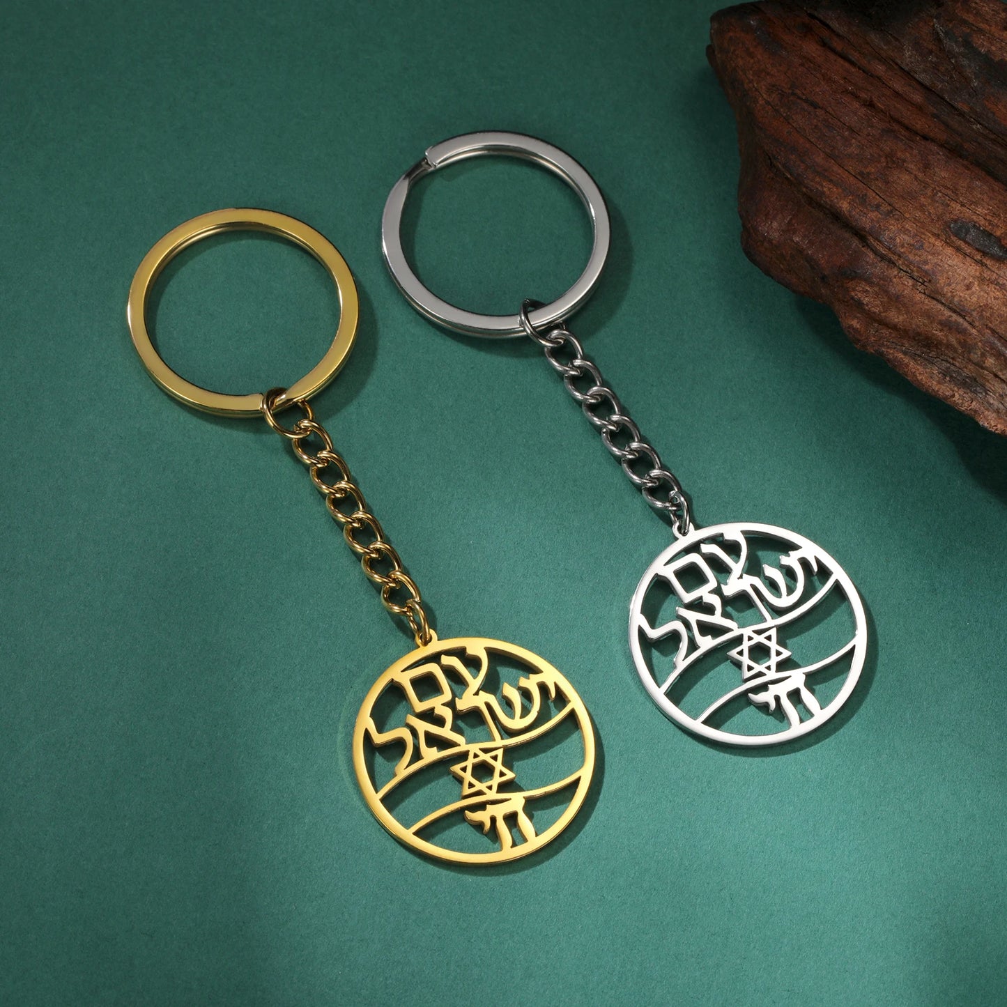 Jewish Chai Symbol of Life Symbol Keychain Stainless Steel Hebrew Letter Star of David Chai Pendant Keyring Amulet Jewelry Gift