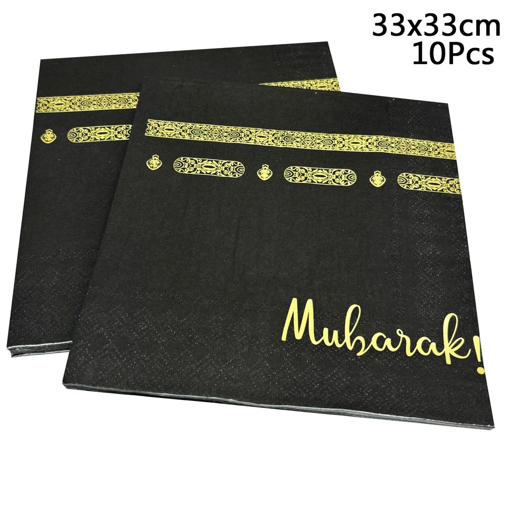 1bag Eid Al-Adha Umrah Mubarak Disposable Paper Cup Plate Ramadan Mubarak kareem Hijab Muslim Islamic Festival Party Decoration
