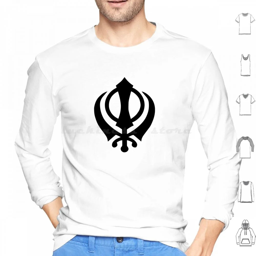 Khanda Hoodie Cotton Long Sleeve Khanda Sikhi Sikh Sikhism Religion Religious Punjab Punjabi Singh Kaur Sikh Symbol