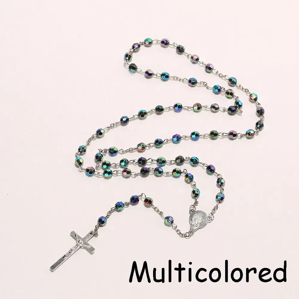 Fashion Vintage Crucifix Virgin Mary Pendant Cross Necklace Jesus Rosary Beads Chain