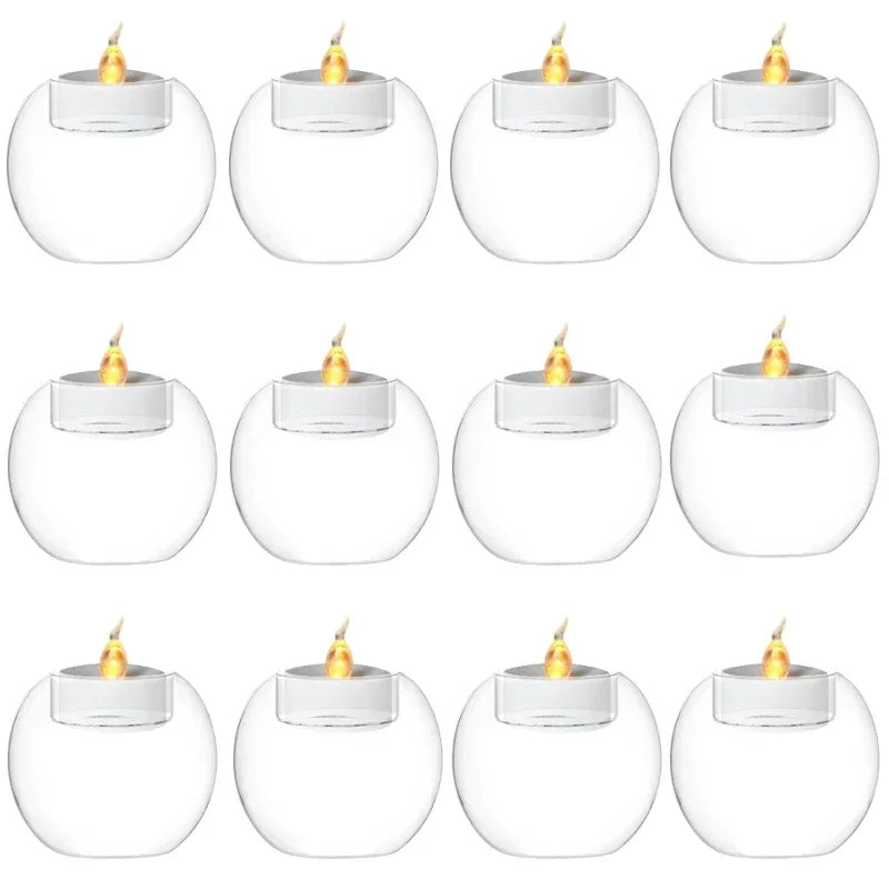 6/12Pcs Transparent Glass Candle Holder with LED Candles for Dining Home Table Centerpieces Valentine's Day Halloween