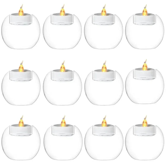 6/12Pcs Transparent Glass Candle Holder with LED Candles for Dining Home Table Centerpieces Valentine's Day Halloween