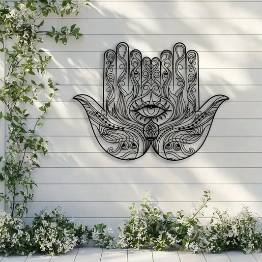 Hamsa Hand Wall Decor Metal Sculpture Evil Eye Spiritual Art Deco Rustproof Home