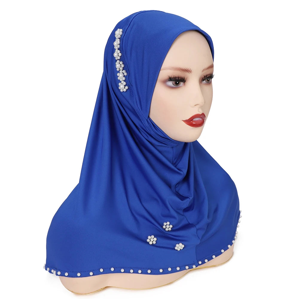 Trendy Muslim Instant Hijab Beads Bonnet Stretch Scarf Islamic Headband Jersey Hijab Headwrap Turbante for Women