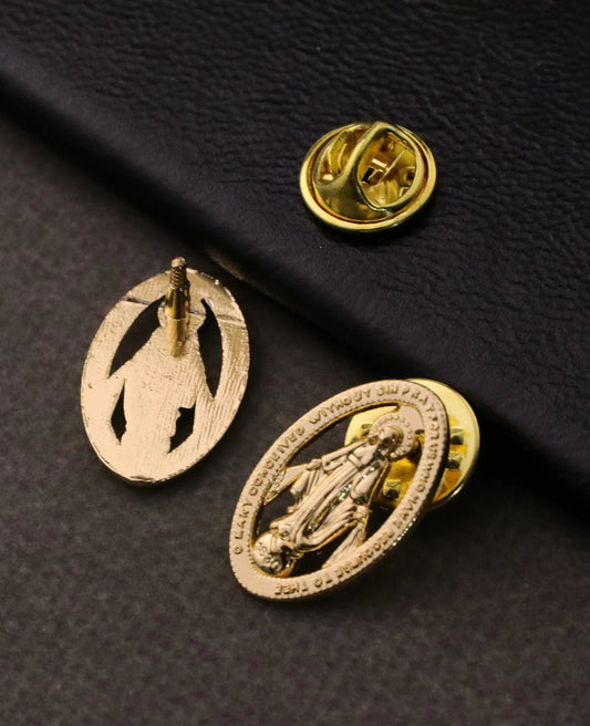 5Pcs Medalla Milagrosa Brooches Catholic Oval Hollow Our Lady Virgin Mary Lapel Pin Breastpin Jewelry Accessories Ornaments