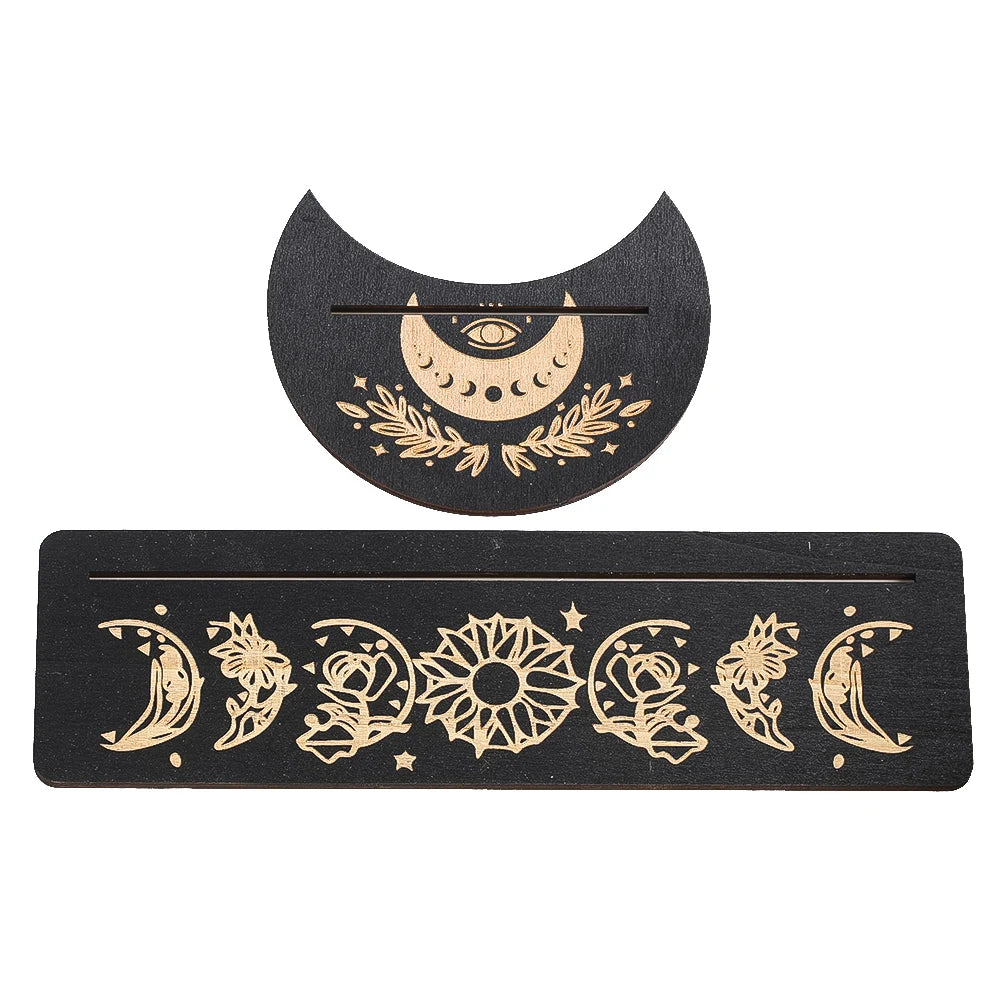 2pcs/set Wooden Tarot Card Display Stand Holder Sun Moon Phase Altar Base Witchcraft Magical Ritual Divination Meditation Tools