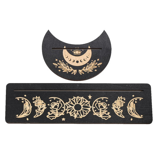 2pcs/set Wooden Tarot Card Display Stand Holder Sun Moon Phase Altar Base Witchcraft Magical Ritual Divination Meditation Tools