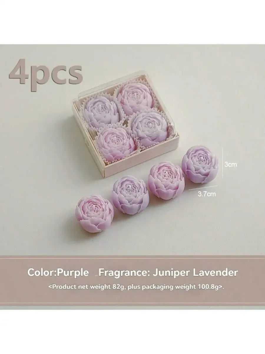 Rose Flower Shaped Soy Wax Candle Set of 4 Gift Box, Handmade Decorative Smokeless Candles for Home Decor,Birthday,Wedding Gifts