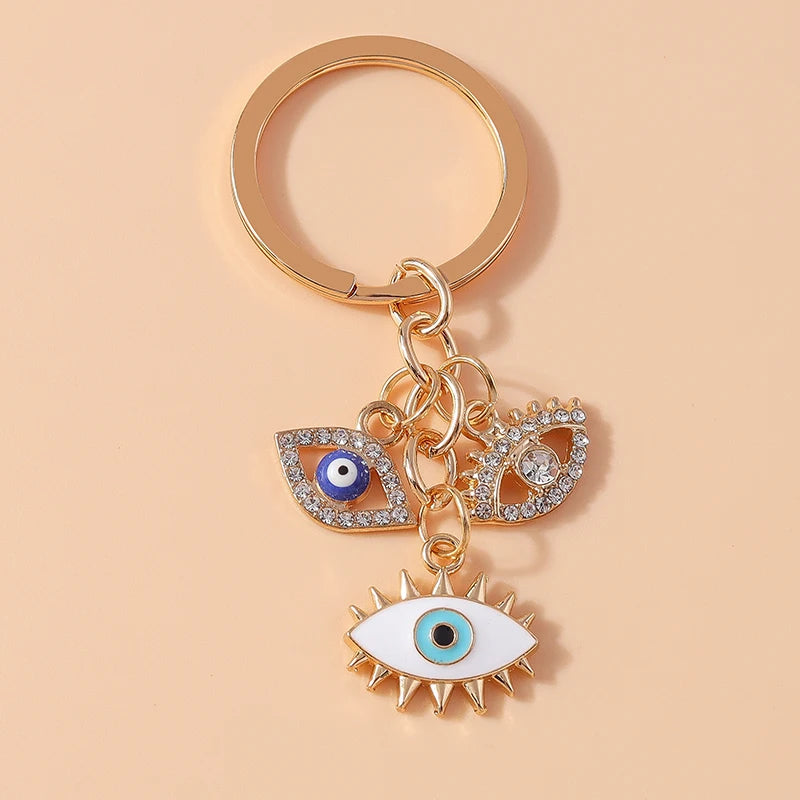Retro Alloy Turkish Lucky  Evil Eyes Keychain Hamsa Hand Key Ring Pendant for Women Girls Handbag Decor DIY Jewelry Gifts