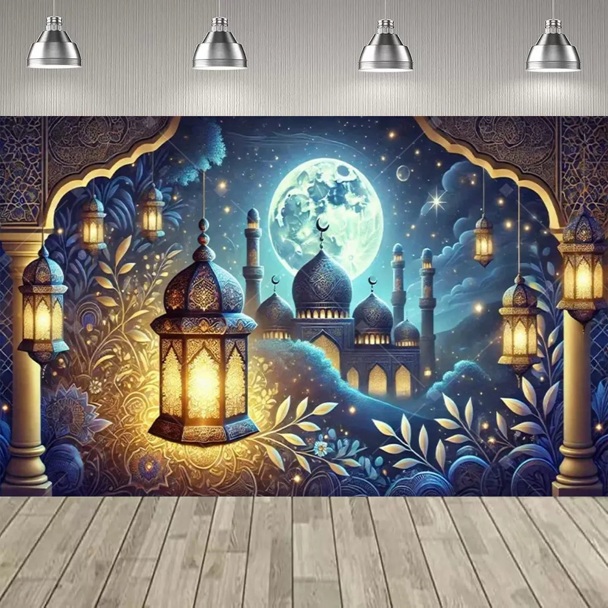 Eid al Fitr Party Supplie Decoration Backdrop Islamic Mosque Architecture Mubarak Ramadan Party Festival Celebration Banner
