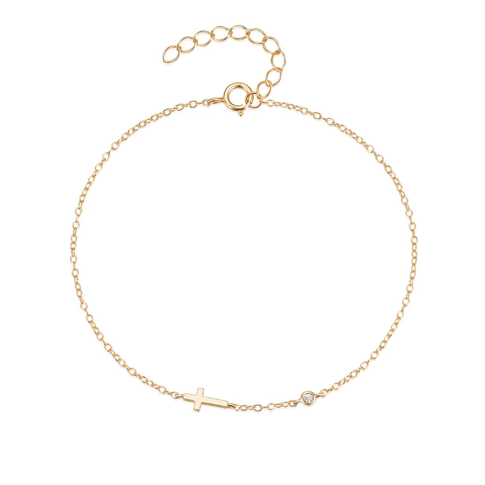 ROXI 925 Sterling Silver Punk Cross Bracelet For Women Party Street 20cm Bangle Pulseras Plata 18k Gold /Silver Color Jewelry