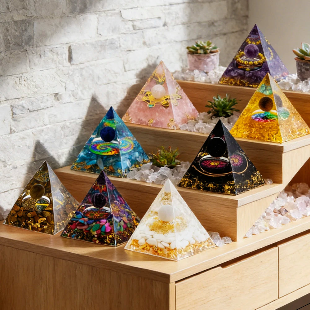 1.97inch Natural Resin Amethyst Pyramid - The Seven Chakras Balancing Tool, Meditation Healing Christmas Decoration