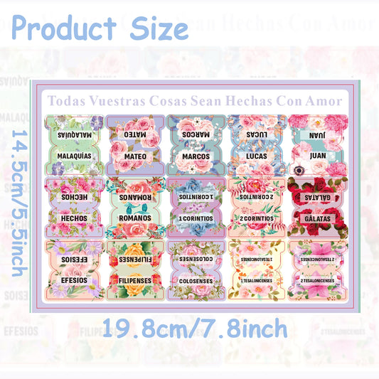 Bible Tabs in Spanish Pastel Bloom, Spanish Bible Tabs, Spanish New & Old Testament BibleTabs, Large Laminated Floral Design, Bi