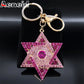 Hexagram Star of David Blessing  Keychain for Women Men Pink Rhinestone Gold Color Jewish Key Chains Jewelry chaveiro K9646S01