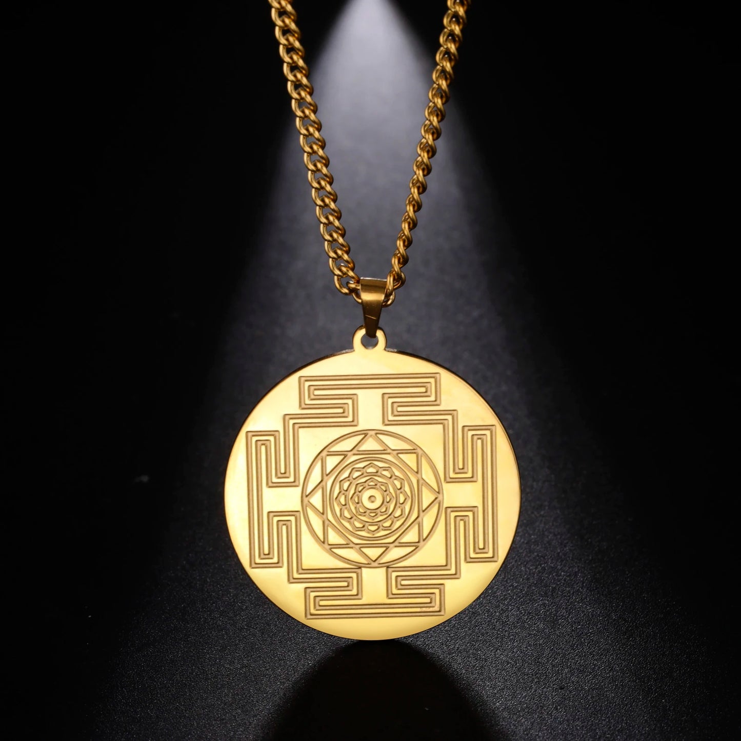 LIKGREAT Sri Yantra Mandala Pendant Necklace India Chakra  Meditation Spiritual Jewelry Stainless Steel Sacred Magic Talisman