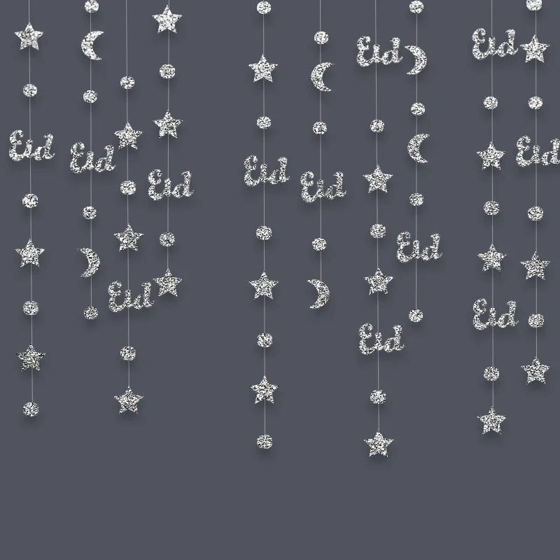 3M Gold Silver Star Moon Lantern Garland Ramadan Eid Mubarak Hanging Streamer Home Decoration Muslim Islamic Party 2025