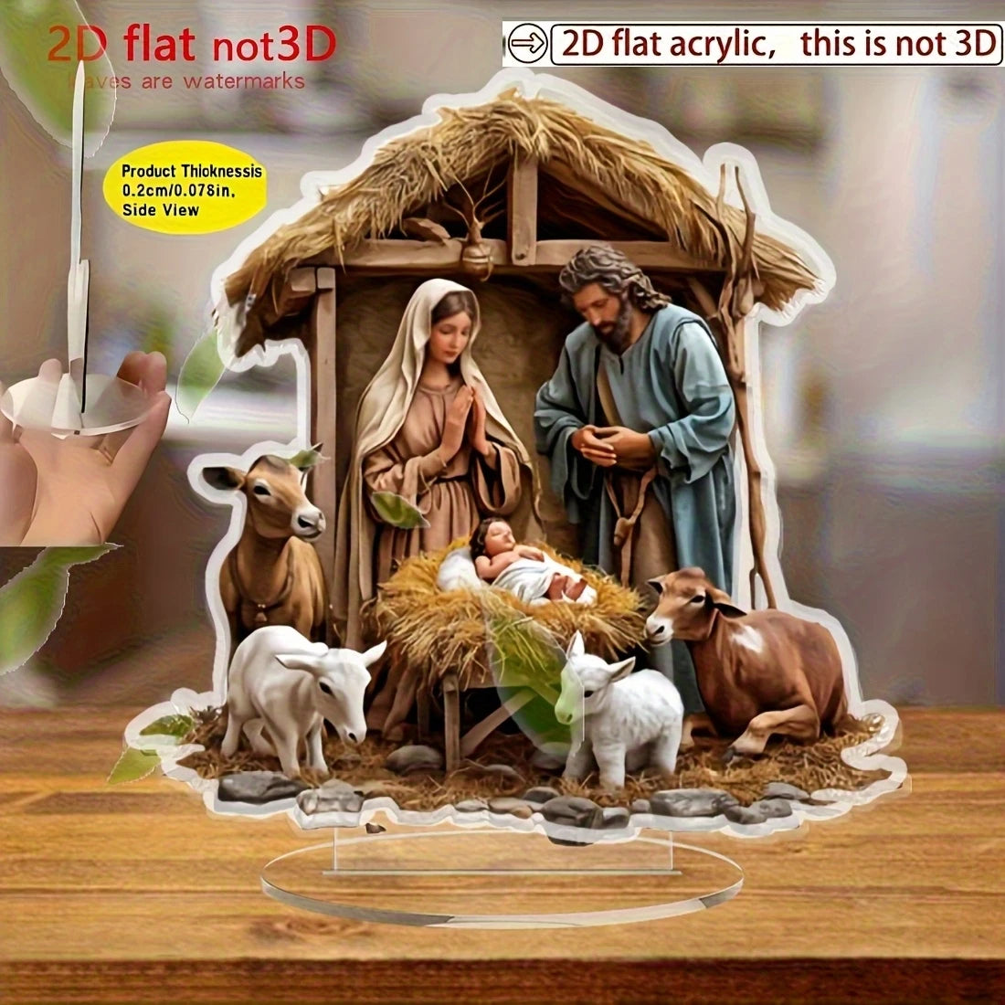 2D Acrylic Desktop Christmas Decor - Jesus' Birth Virgin Mary Angel Cartoon Print Christian Home Christmas 2026 New Year Gift