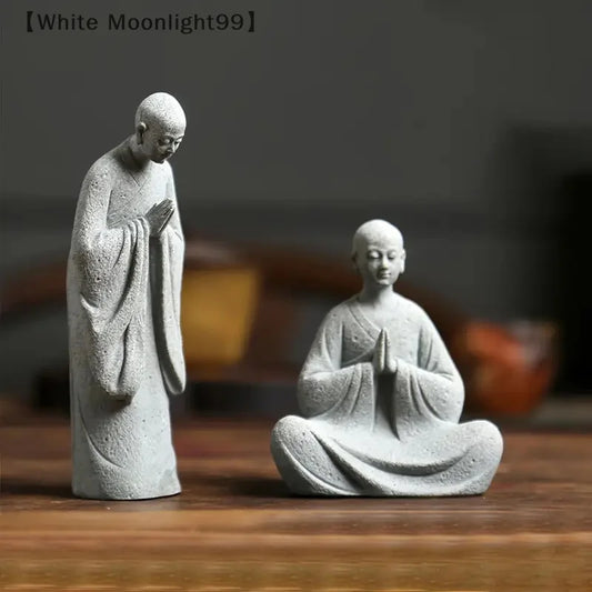〔White〕Wishing Monk Buddhist Micro Landscape Stone Fish Tank Moss Landscaping Zen Oriental Aesthetics Garden Ornaments