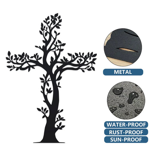 Vintage Iron Living Cross Metal Wall Decor - Weather-Resistant Christian Religious Art, Year-Round Christmas Home Decor