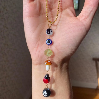 Bohemian Evil Eye 8-Ball Mushroom Clover Ladybug Yin Yang Car Pendant for Women