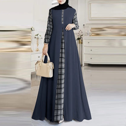 2024 ZANZEA Autumn Long Sleeve Plaid Checked Muslim Sundress Women Patchwork Maxi Dress Robe Femme Eid Mubarek Hijab Vestido