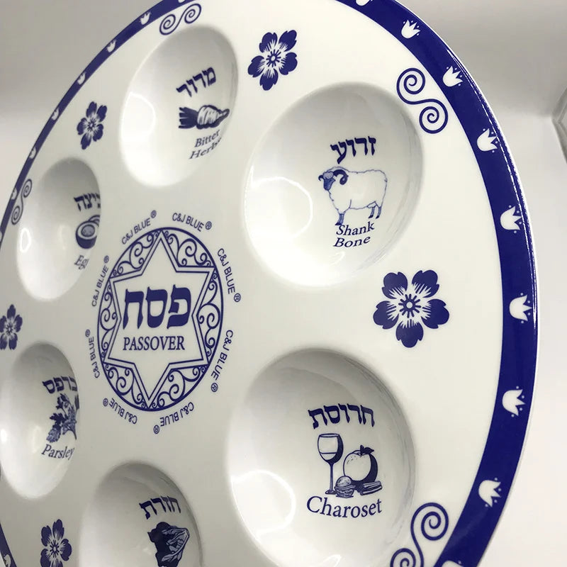 Jewish Passover Seder Plate Melamine Pesach Plates Elegant Blue Renaissance Design Passover Plates Gifts 12inch(30cm)