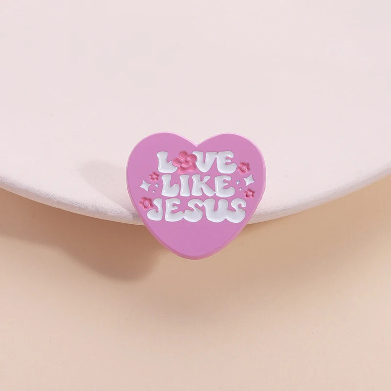 Love Likes Jesus Enamel Pin Pink Heart Christian Quotes Metal Brooch Lapel Backpack Badge Jewelry Accessories Gift for Friends