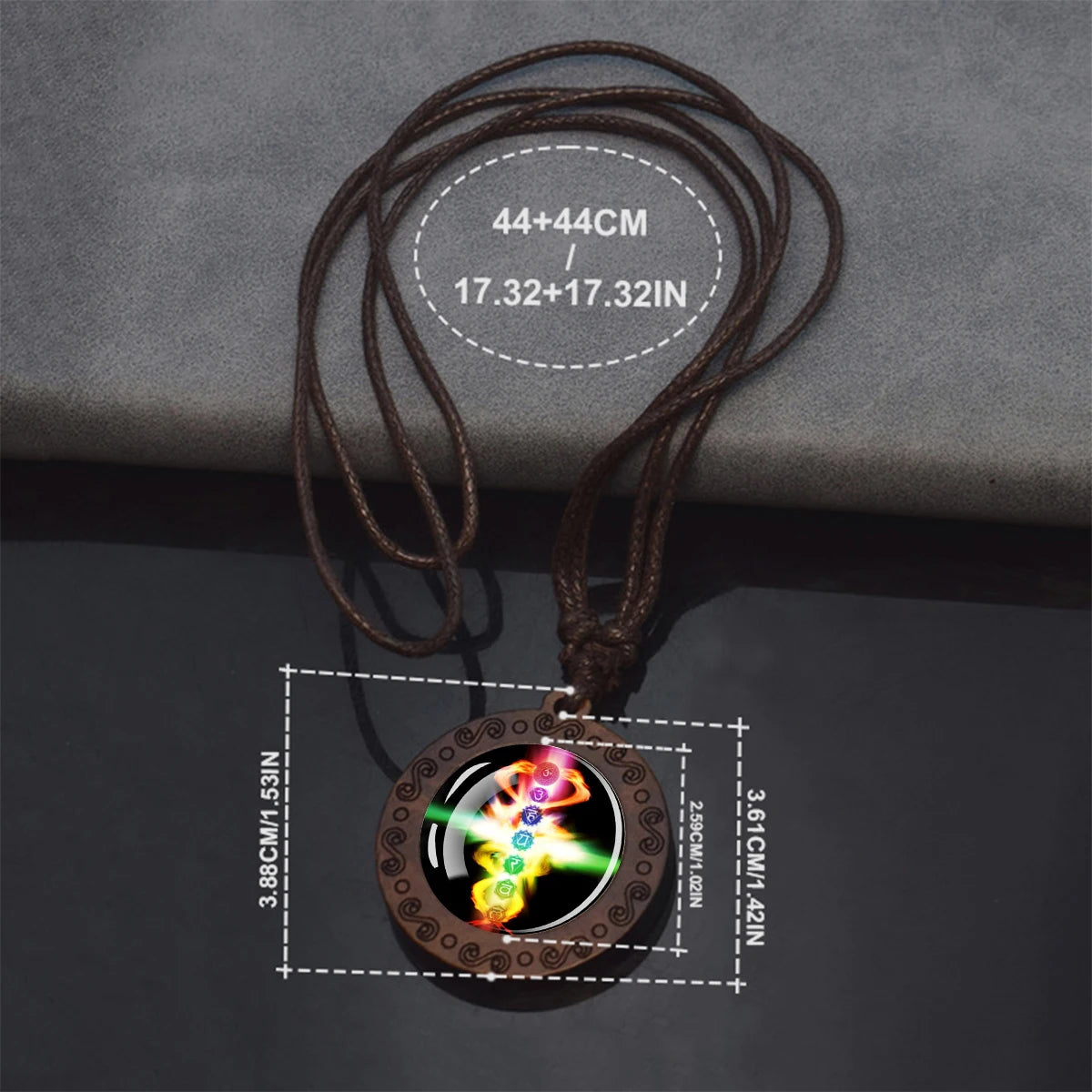 7Chakra Symbol Necklace Yoga Meditation Glass Dome Vintage Wooden Pendant Rope Chains Necklace Women Men Indian Buddhism Jewelry