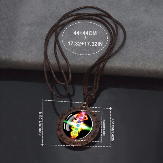 7Chakra Symbol Necklace Yoga Meditation Glass Dome Vintage Wooden Pendant Rope Chains Necklace Women Men Indian Buddhism Jewelry