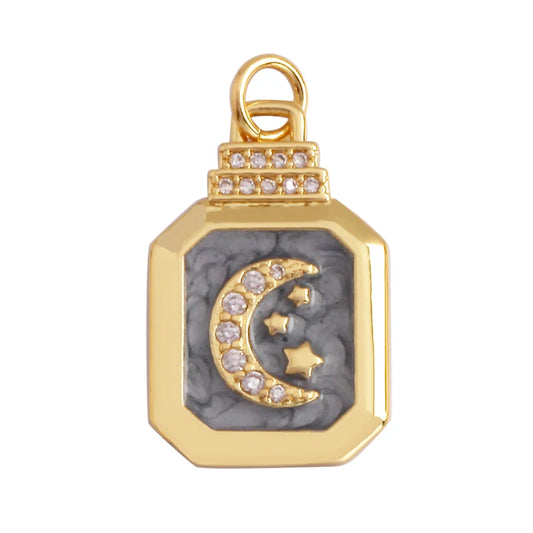 Trendy Shining Moon Star Space Celestial Compass Charm Pendant in Gold Colour , Jewelry Necklace Bracelet Making Supplies M71