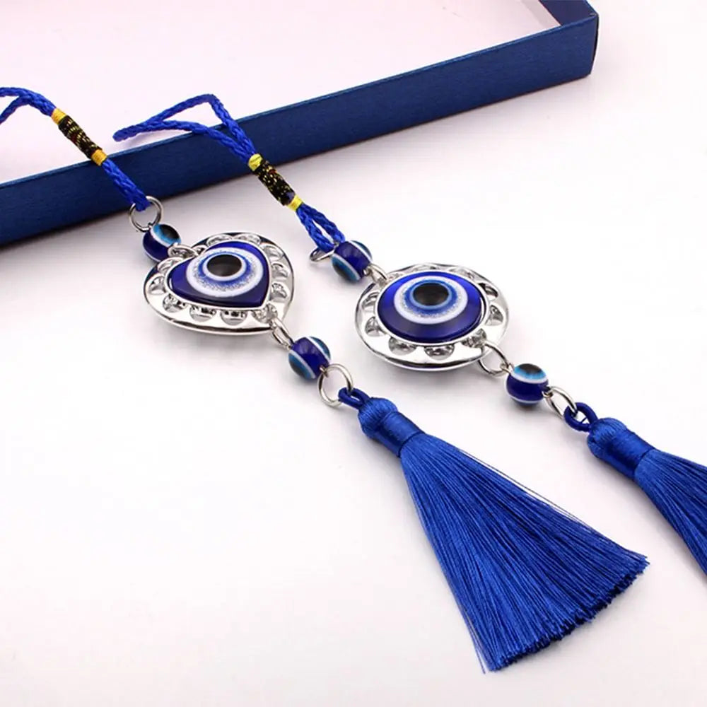 Demon Eye Lucky Charm Car Ornaments Protection Tassel Crystals Feng Shui Car Decor Turkish Blue Eye Retro Glass Pendant Gifts