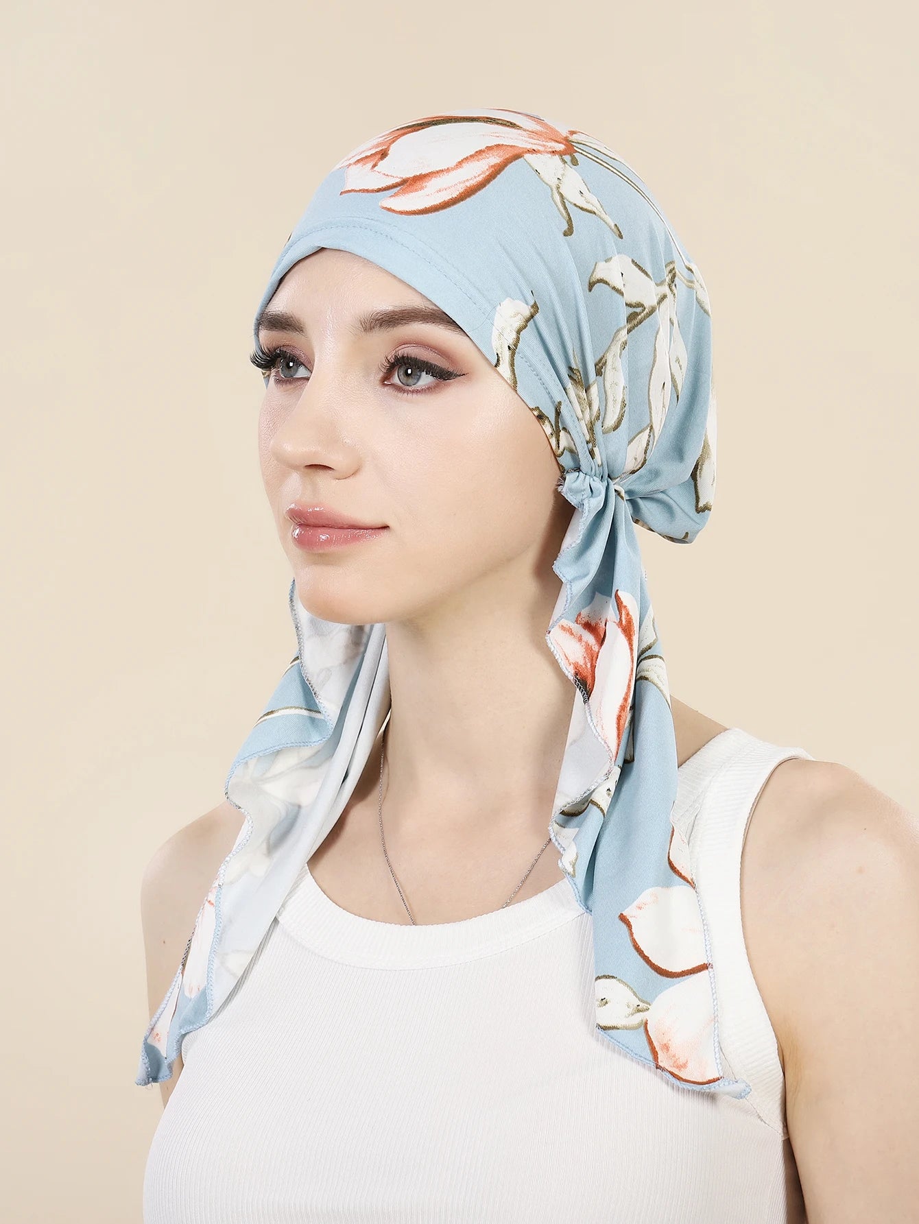 Muslim Fashion Print Hijab Turban Hats Long Tail Head Wraps Elastic Hijab Hats Breathable Chemo Cap For Women Girls