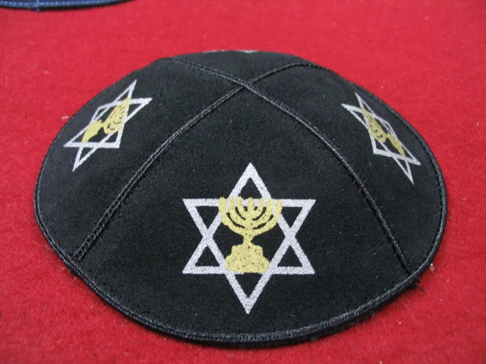 PRINTED SUEDE LEATHER KIPPAH JEWISH KIPPAH LEATHER YARMULKE KIPPAH