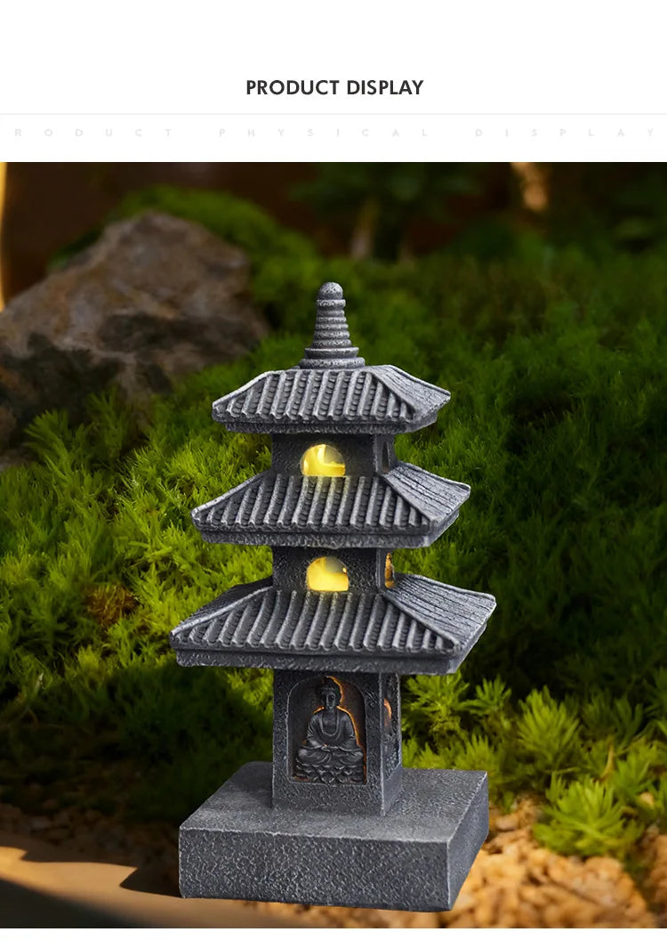 Japanese Pagoda Statue Zen Garden Lantern Resin Stone Tower Sculpture Buddha Decor for Patio Backyard Meditation Home Ornament