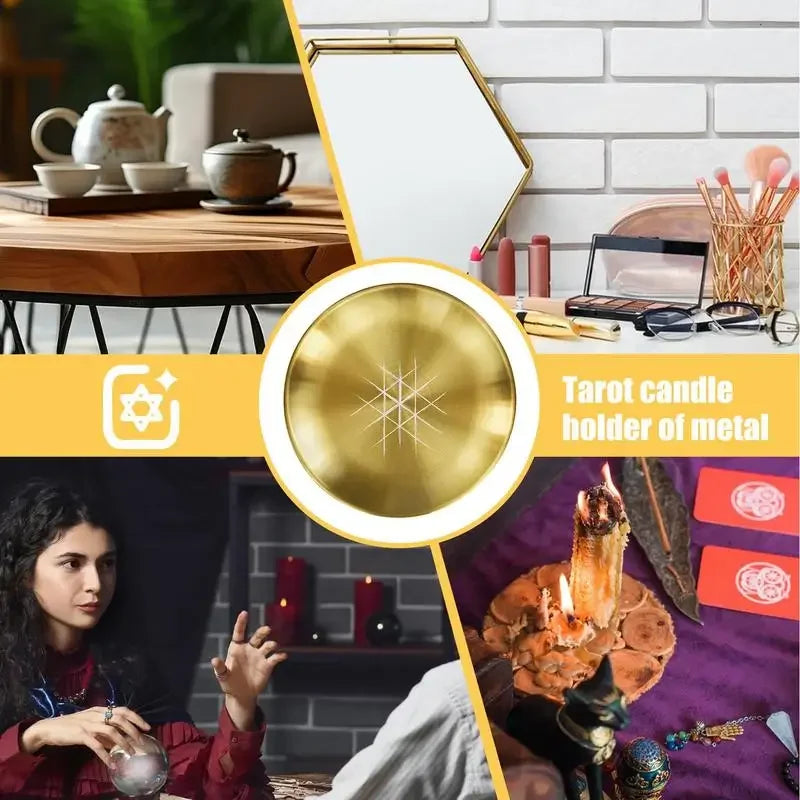 Witch Candle Holder Offering Plate Candlestick Altar Serving Tray Stainless Steel Tarot Candlestick Round Plate For Altar Prayer