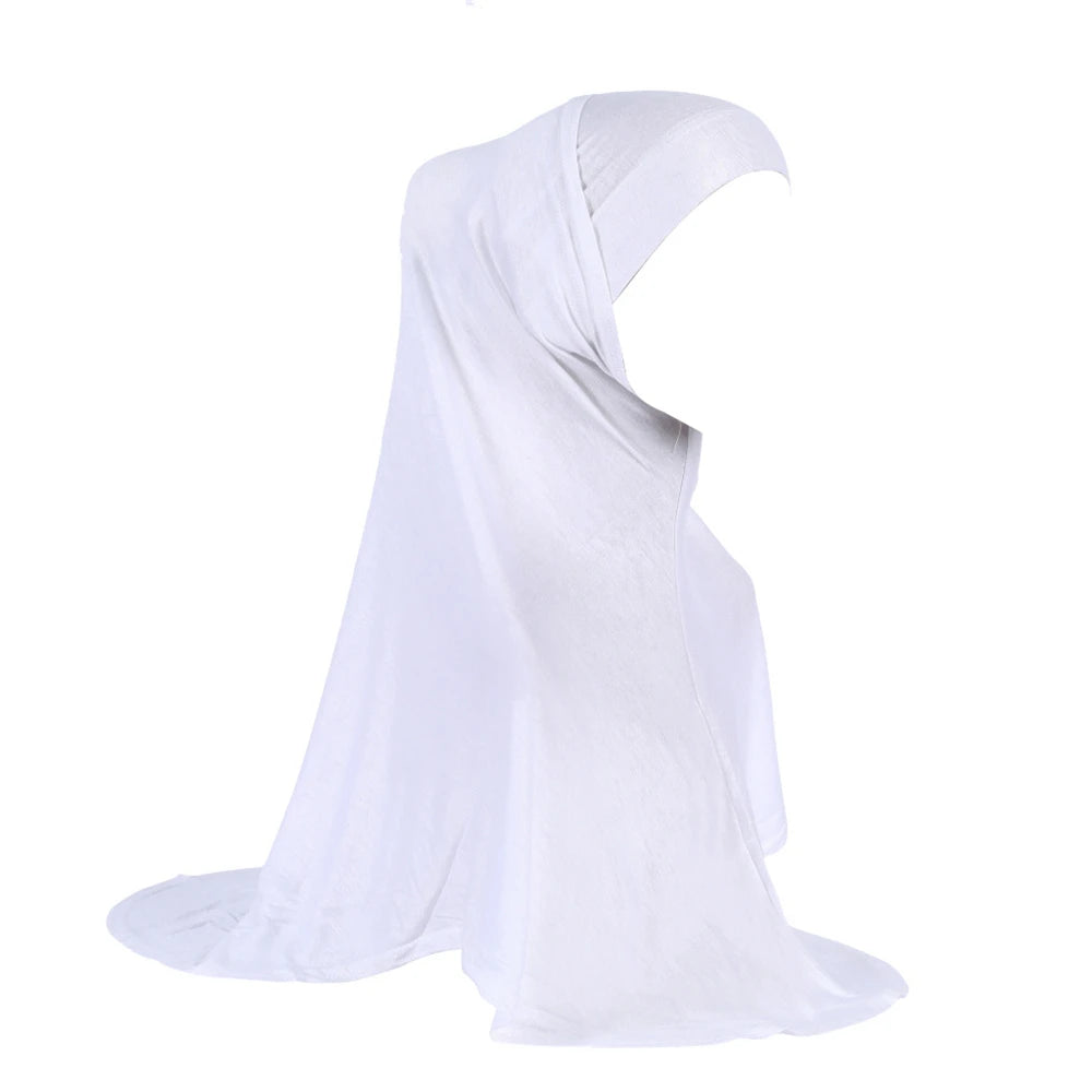 Women 2 Piece Solid Color Amira Jersey Muslim Hijab Soft Stretch Head Scarf with Tube Inner Underscarf Cap Hood Prayer Turbante