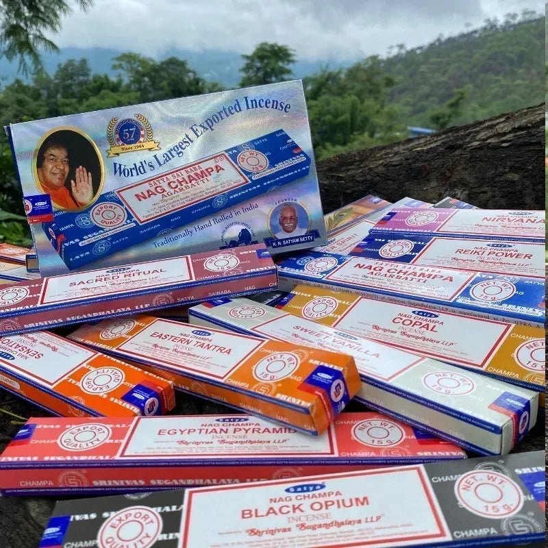 12box/6box Satya India Stick Incenses White Sage Sandalwood Palo Santo Peruvian Sacred Wood Aromatherapy Home Incense NAG Champa