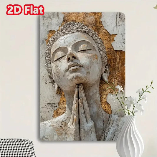 Tinplate Painting，Golden Leaf Buddha Tin Sign, Aluminum Metal Wall Art Decor, Vintage Home & Bar Decor, Reusable