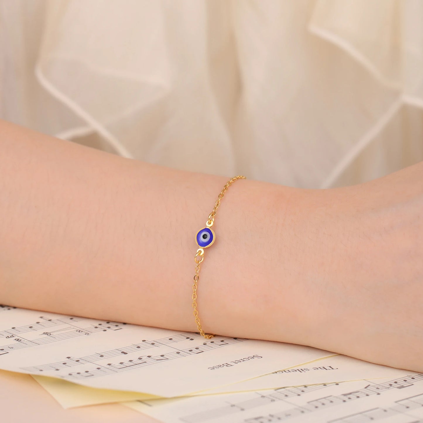 Lucktune Stainless Steel Turkey Evil Eye Bracelets for Women Flat Blue Evil Eye Lucky Chain Charm Bracelet Jewelry Pulsera Gifts