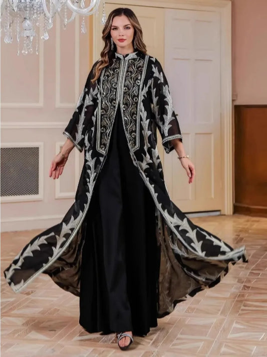 Women Party Dress Abaya Dubai Eid Muslim Mesh Embroidery Jalabiya Ramadan Dresses Morocco Kaftan Vestidos Largos Arab Long Robe
