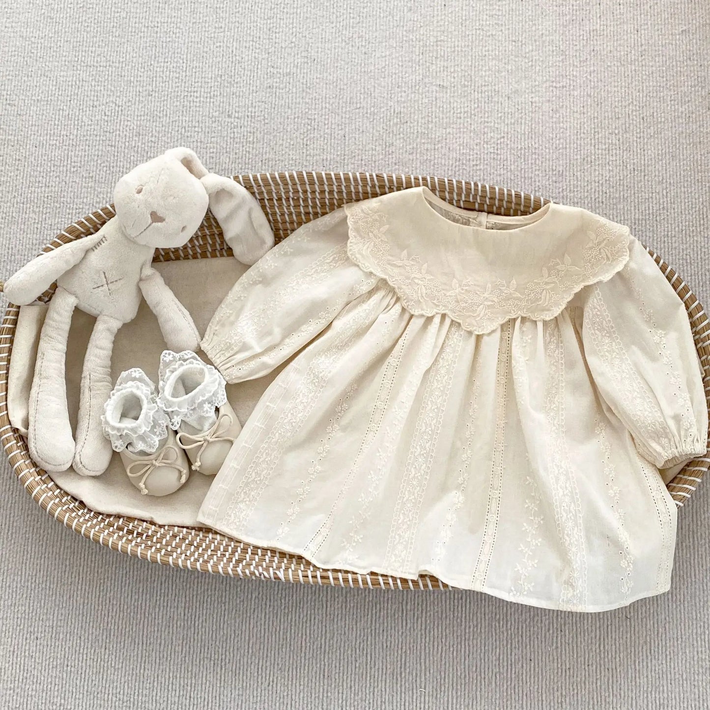 2026 Spring Princess Infant Baby Girl Bodysuit Sisters Dress Flower Embroidery Dress For Infant Sibling Girls Toddler Outfit