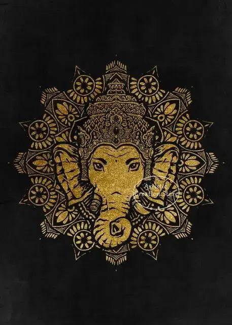 Golden Om Hindu Symbol Ganesha Poster  Indian God Canvas Prints Wall Art for Living Room Bedroom  Minimalist Decor Spiritual Hom