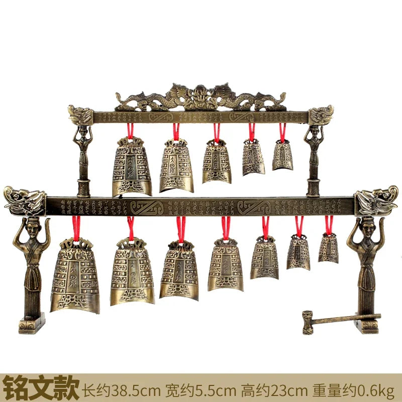 Chinese Old Meditation Gong with 7 Ornate Bell with Dragon Design Chinese Musical Instrument Bronze Metal Handicraft Home Decor